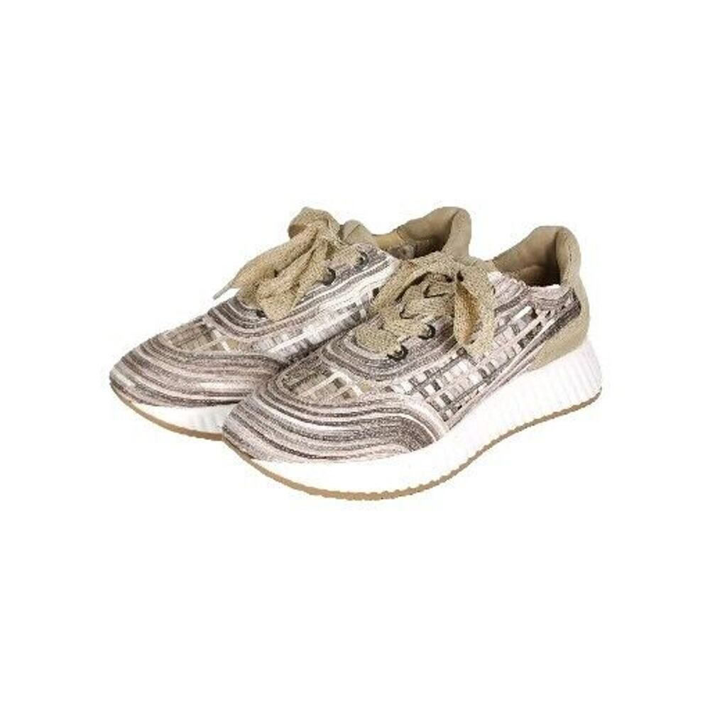 SOFTWAVES Women's Ardi US9,5-10 Sand Leather Raffia Woven Platform Sneakers